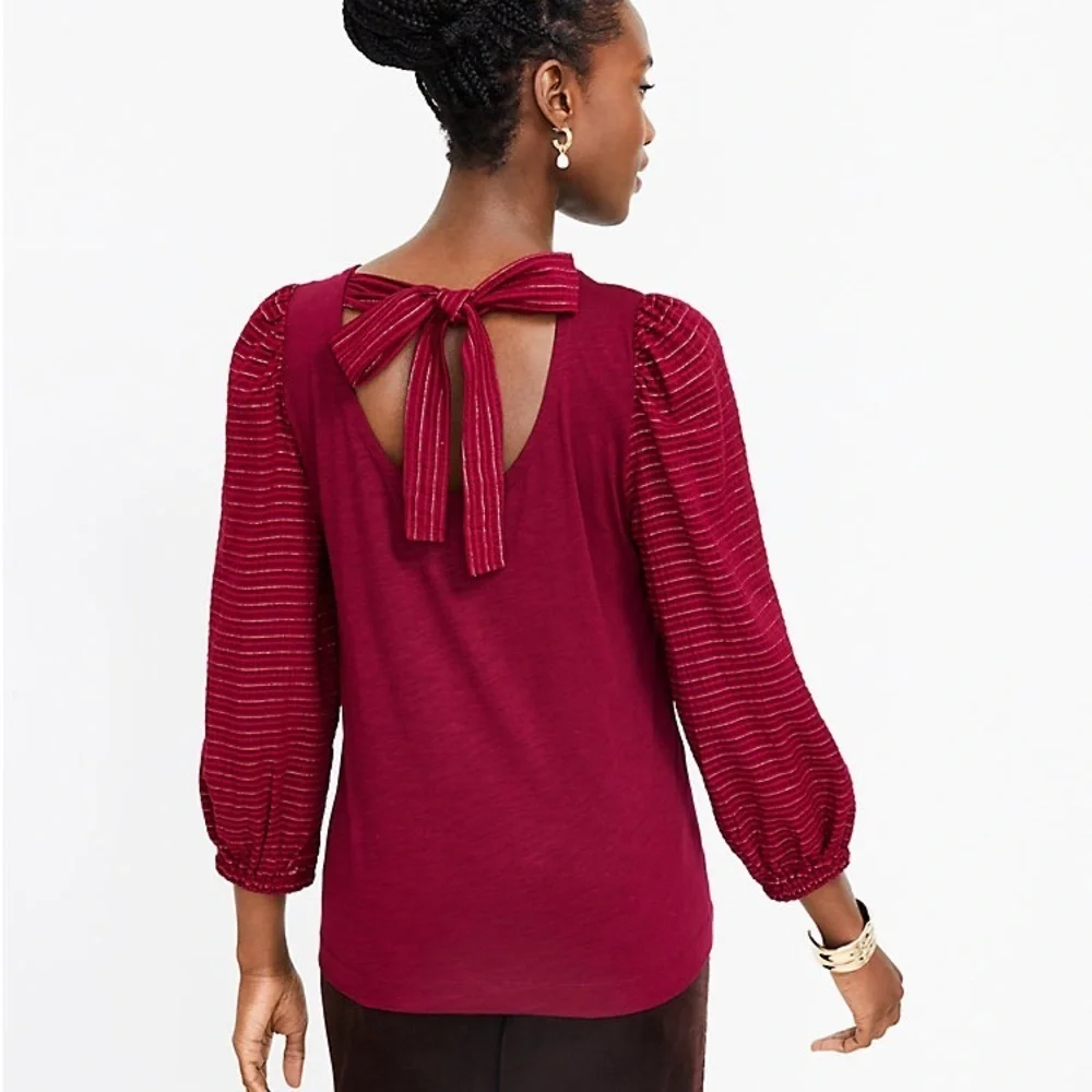 LOFT Shimmer Tie Back Mixed Media Top Medium
